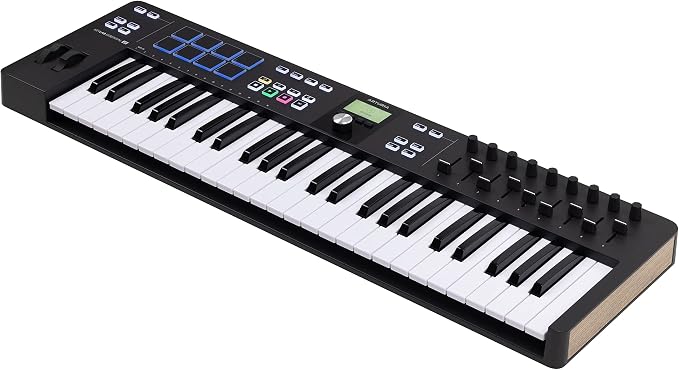 Arturia – Keylab Essential 49 mk3 | Müzik Prodüksiyonu İçin MIDI kontrolcü, Kapsamlı Yazılım Paketi, 49-Tuş, 9 Encoder, 9 Fader, 1 Modülasyon Tekerleği, 1 Pitch Bend Tekerleği, 8 pad – Siyah