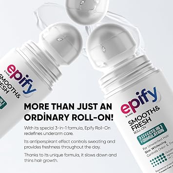 Epify Smooth & Fresh Roll-On, Eliminates Unwanted Hair, Controls Odor and Sweat, Smoothes Underarm, Reduces Ingrown Hair, 1.69 Fl Oz (6)
