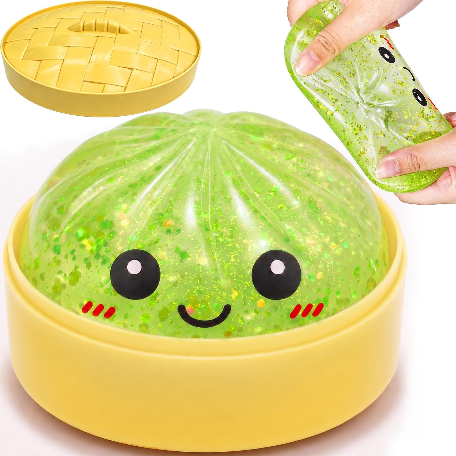 Sensory Dumpling Squishy,Squishies Fidget Toy,Cute Anxiety Relief Items Designed to Help Stress Relieve for Adults,Christmas Stocking Stuffer with Food Steamer and Stretch Desk Toys(green)