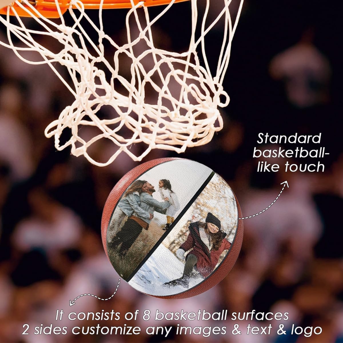 Custom Basketball, Photo Personalized PU Leather Streetball Size 7 & 5 Official Outdoor Indoor Game Ball, Customize Text Logo Name Number for Team School Basketballer Coach Player Senior Night