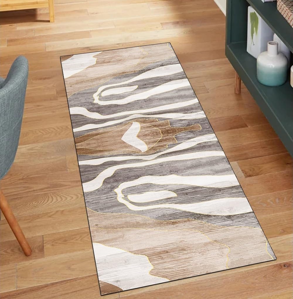 Tapis de couloir lavable 110 x 650 cm grand format marron et beige
