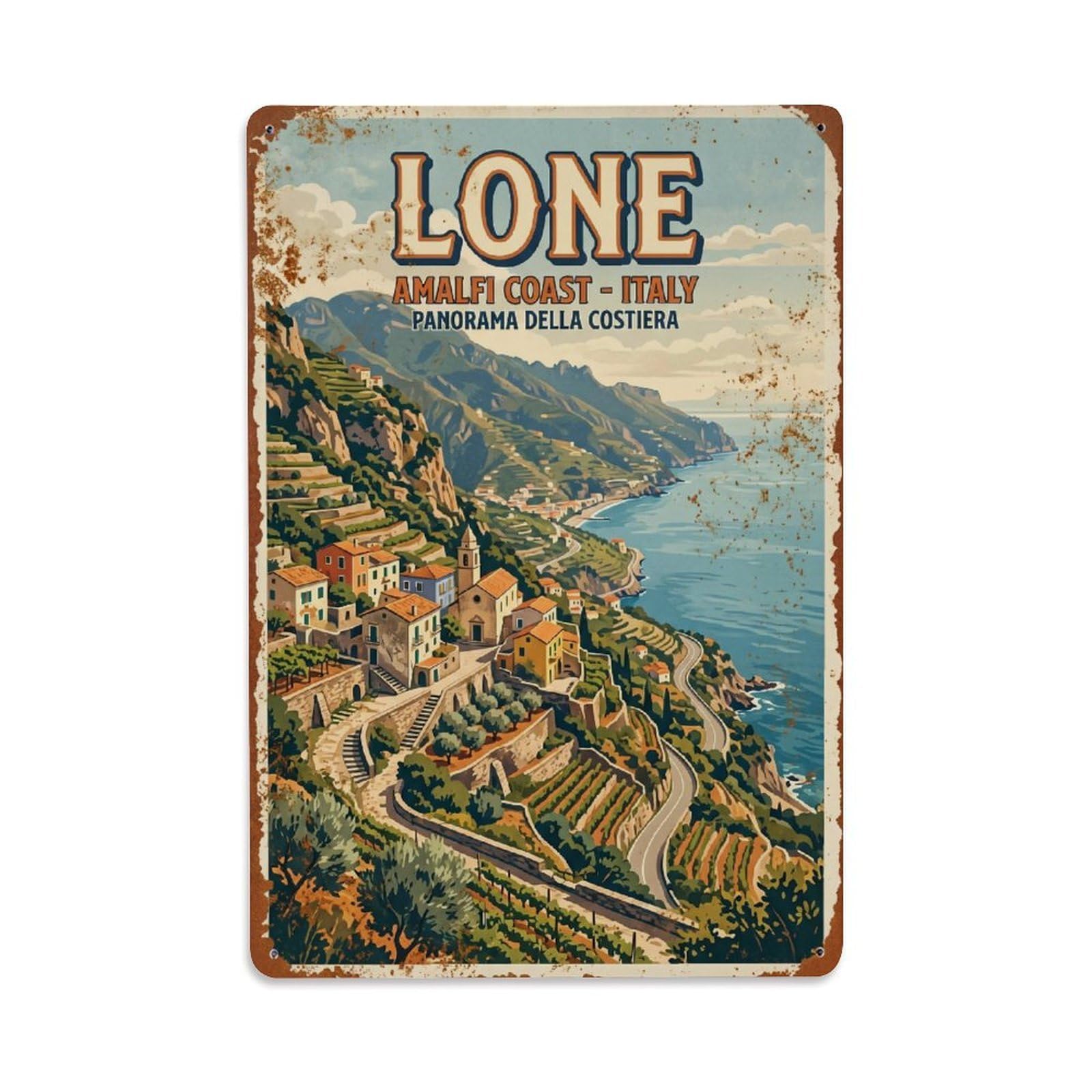 Vintage Travel Lone Italy Cartography Cityscape City Map Metal Tin Sign Plaque Wall Decor for Cafe, Man Cave, Club Bar, Office, Home Garden Round Metal Poster 8x12Inch