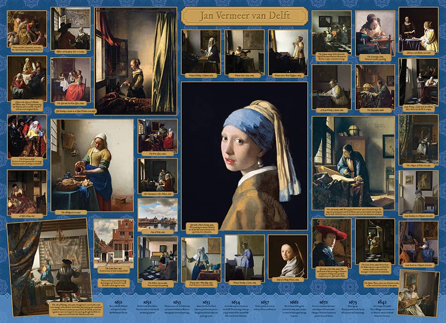 Cobble Hill 1000 Piece Puzzle Collage Of Fine Art By Vermeer - Sample Poster Included, 26.625" x 19.25"