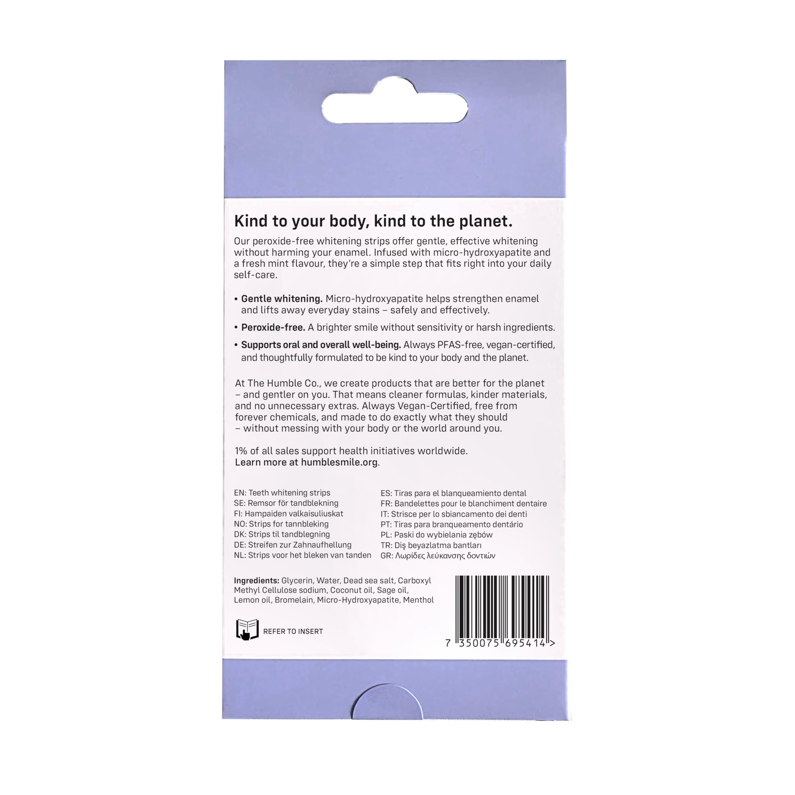 The Humble Co. Diş Beyazlatma Bandı Nane Teeth Whitening Strips - Fresh Mint (28 Strips) Peroksit içermez –dişlere ve diş etlerine karşı nazik, Hidroksiapatit ile güçlendirilmiş