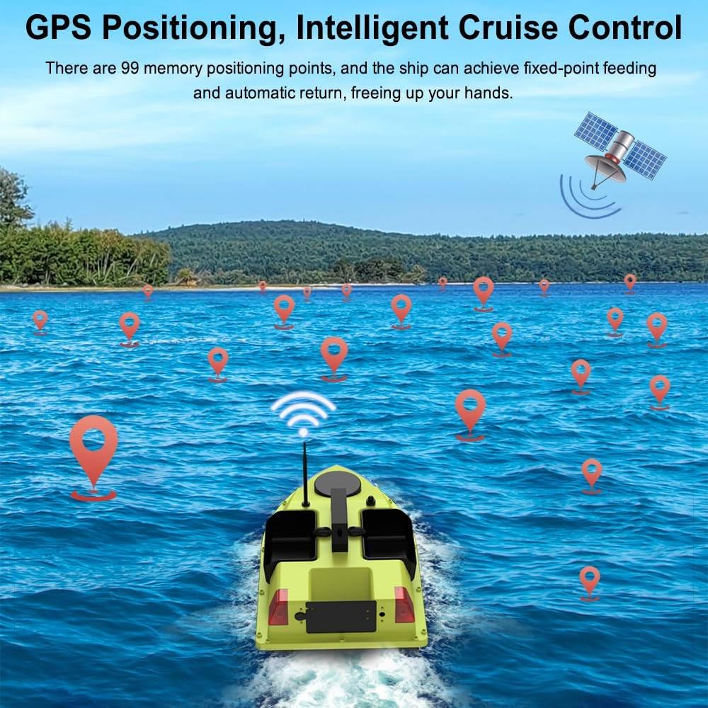 Łódź zdalnie sterowana z GPS-em i ekranem LCD Odległość zdalnego sterowania ok. Bezprzewodowy 600m do rzek, jezior i oceanów, wypełniony kukurydzą, przynętą,5200mAh