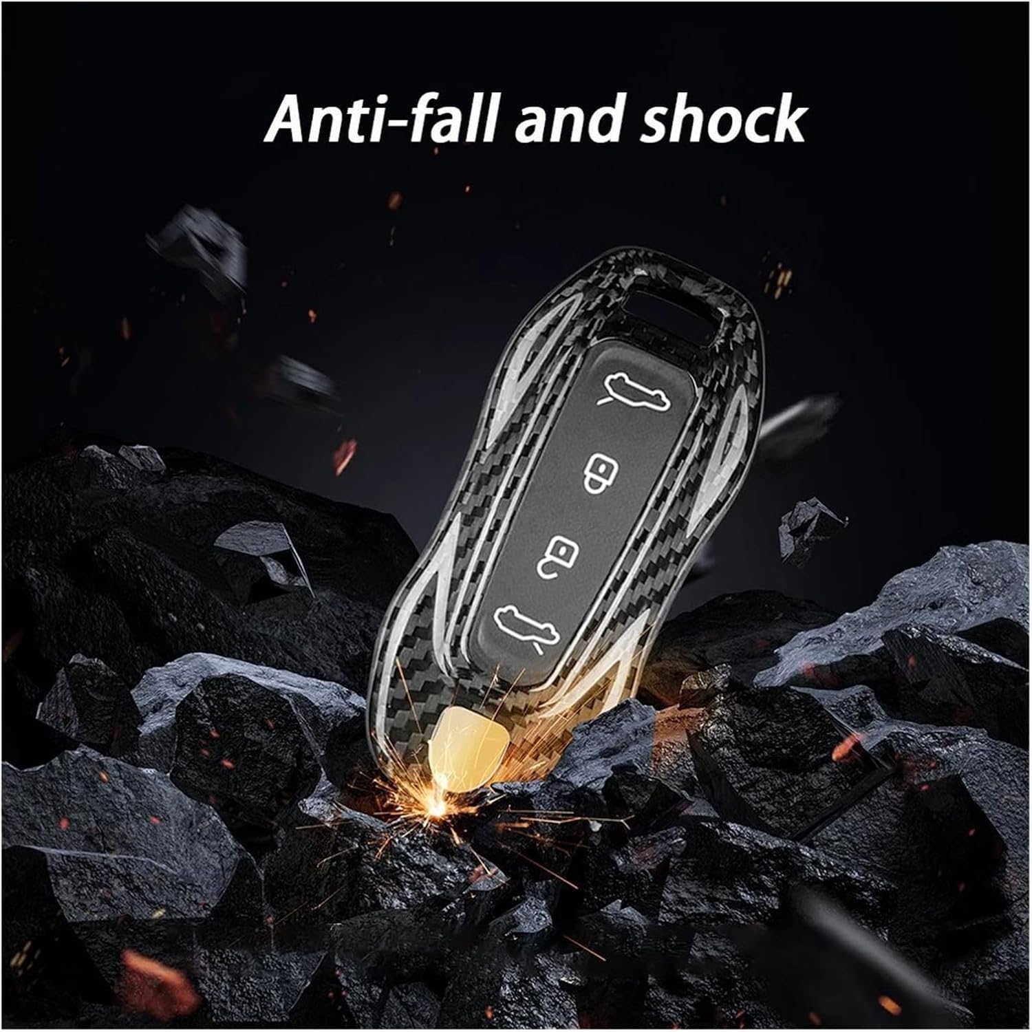 Carbon Fiber Pattern Key Case Compatible For Porsche Macan EV 2024-2025(Silver Black)