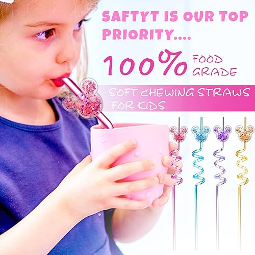 Miniatura 4 de 24 popotes de ratón con purpurina para niños, suministros de fiesta de cumpleaños, decoraciones locas y reutilizables, pajitas para beber temática