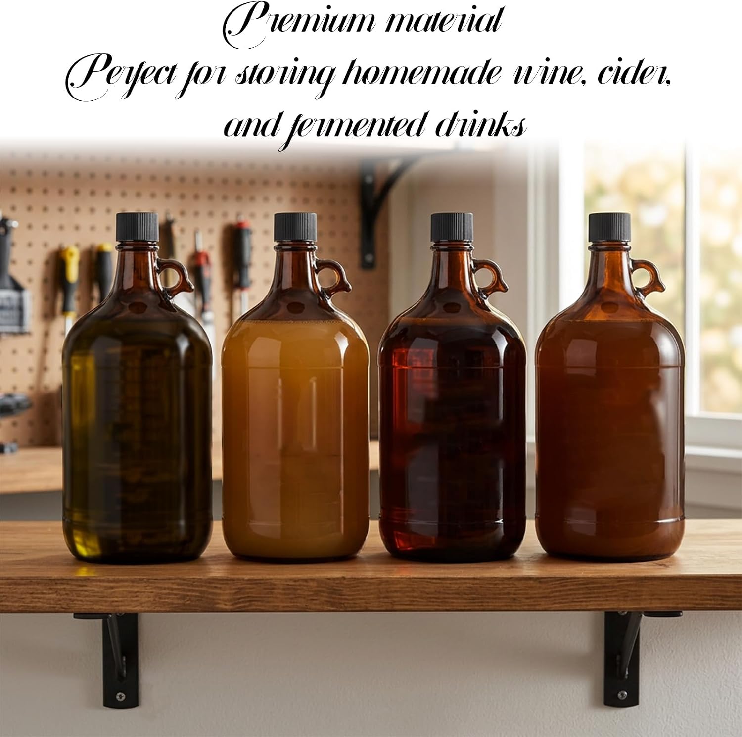 4 Pcs 1 Gallon Glass Fermentation Jug, 128 oz Amber Glass Carboy with Handle and Airtight Lid, Ideal for Soda Fermentation, Cider Prepping and Homemade Beverage Crafting