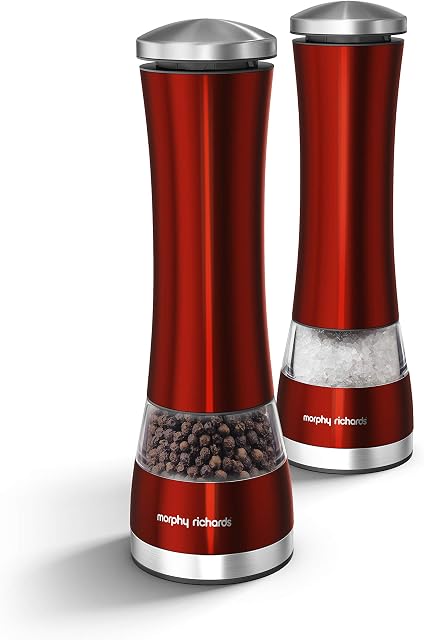 Morphy Richards 974221 Accents Electronic Salt and Pepper Mill Set, Red, Stainless Steel, Red