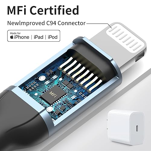 Miniatura 4 de Cable USB C a Lightning de 6 pulgadas, paquete de 3 certificado MFi 0.5 pies tipo C a iPhone, cable de carga rápida trenzado USBC de nailon para