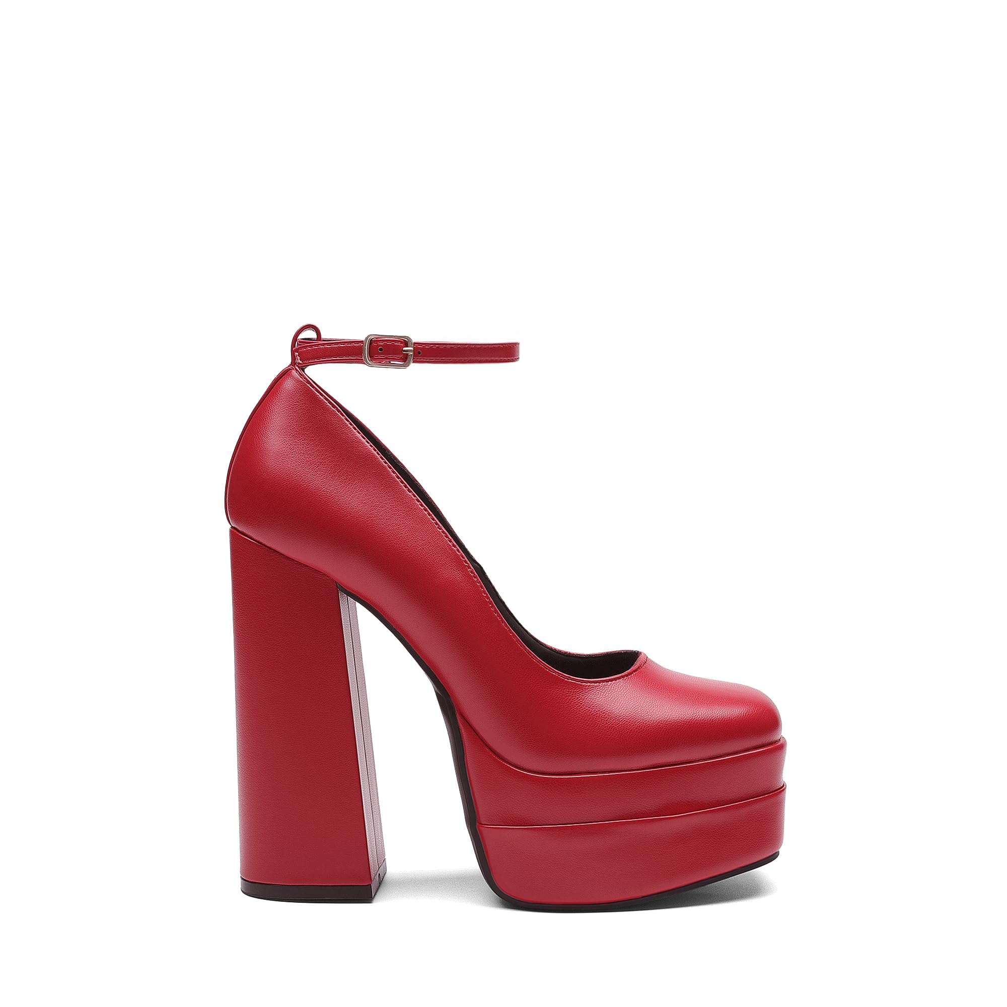 DREAM PAIRS Scarpe Y2K da donna con plateau, tacco alto, punta chiusa, tacco alto, punta quadrata, cinturino alla caviglia, alla moda