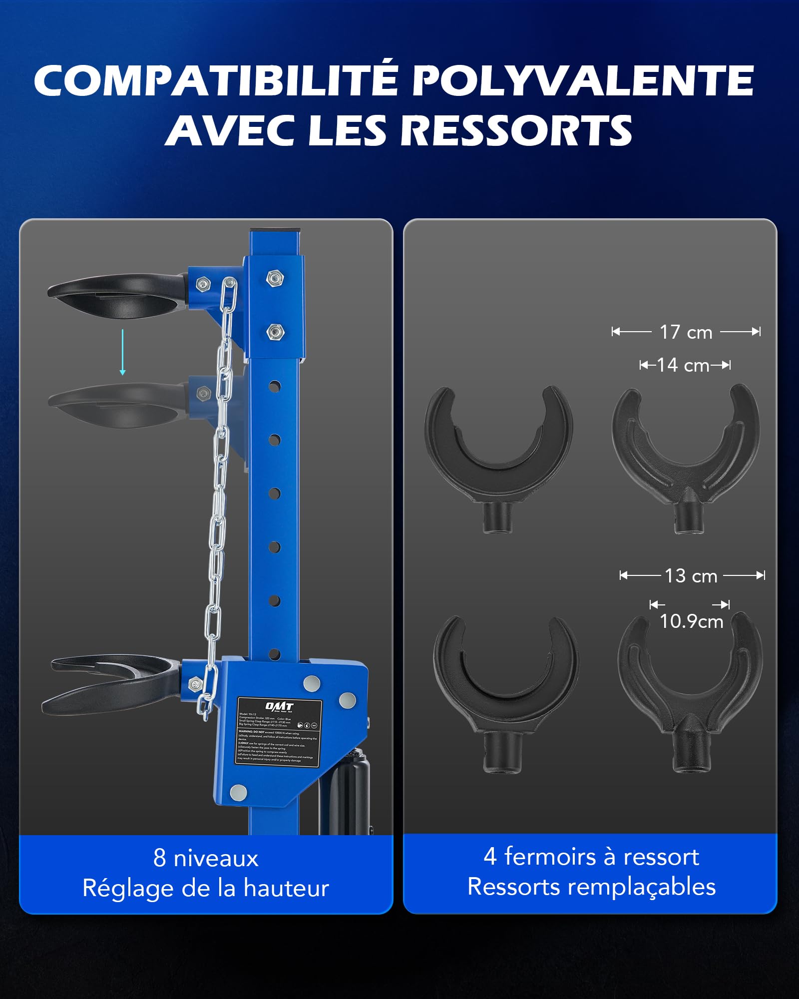 Orion Motor Tech Compresseur de Ressort Amortisseur Hydraulique Force de Compression 1 Tonne Capacité 4,5 Tonnes de Vérin Hydraulique avec 4 Pinces à Ressort pour Voitures Camions SUVs