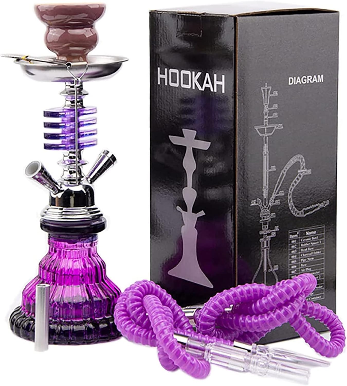 MWWMEE 2 Hose Hookah Complete Set, 11" Premium Portable Shisha Hookah Kit Glass Vase