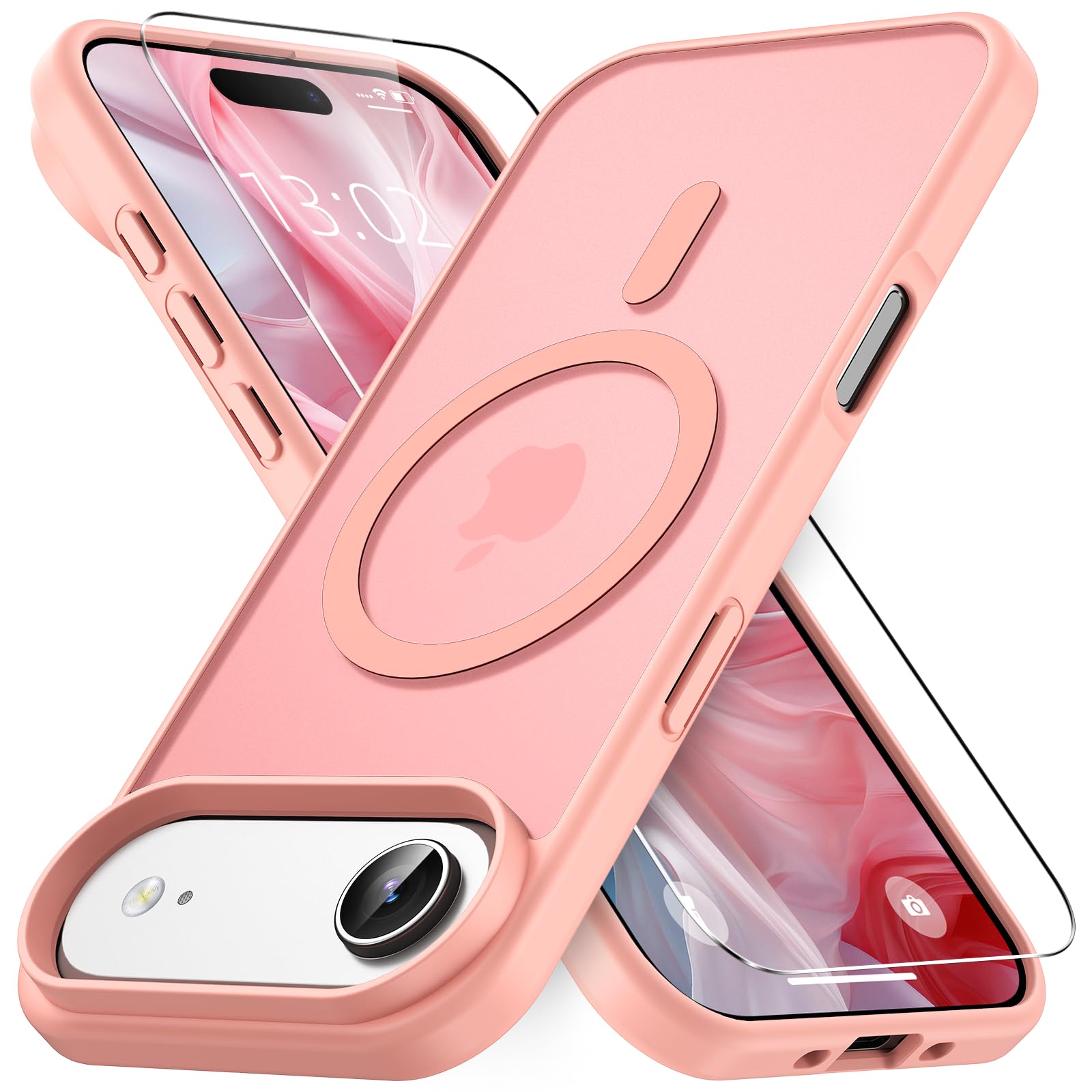 Vansdon Cover Magnetica per iPhone Air con 1 Pezzi Vetro Temperato, Compatibile con Magsafe, Protezione anticaduta di livello militare, Custodia Traslucida Opaca Sottile Antiurto-Rosa