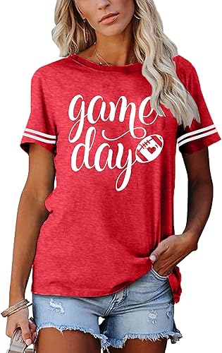 Miniatura 2 de Camisetas para el día del juego para mujer, camiseta gráfica de fútbol divertida, linda camiseta de competencia, camiseta casual de manga corta
