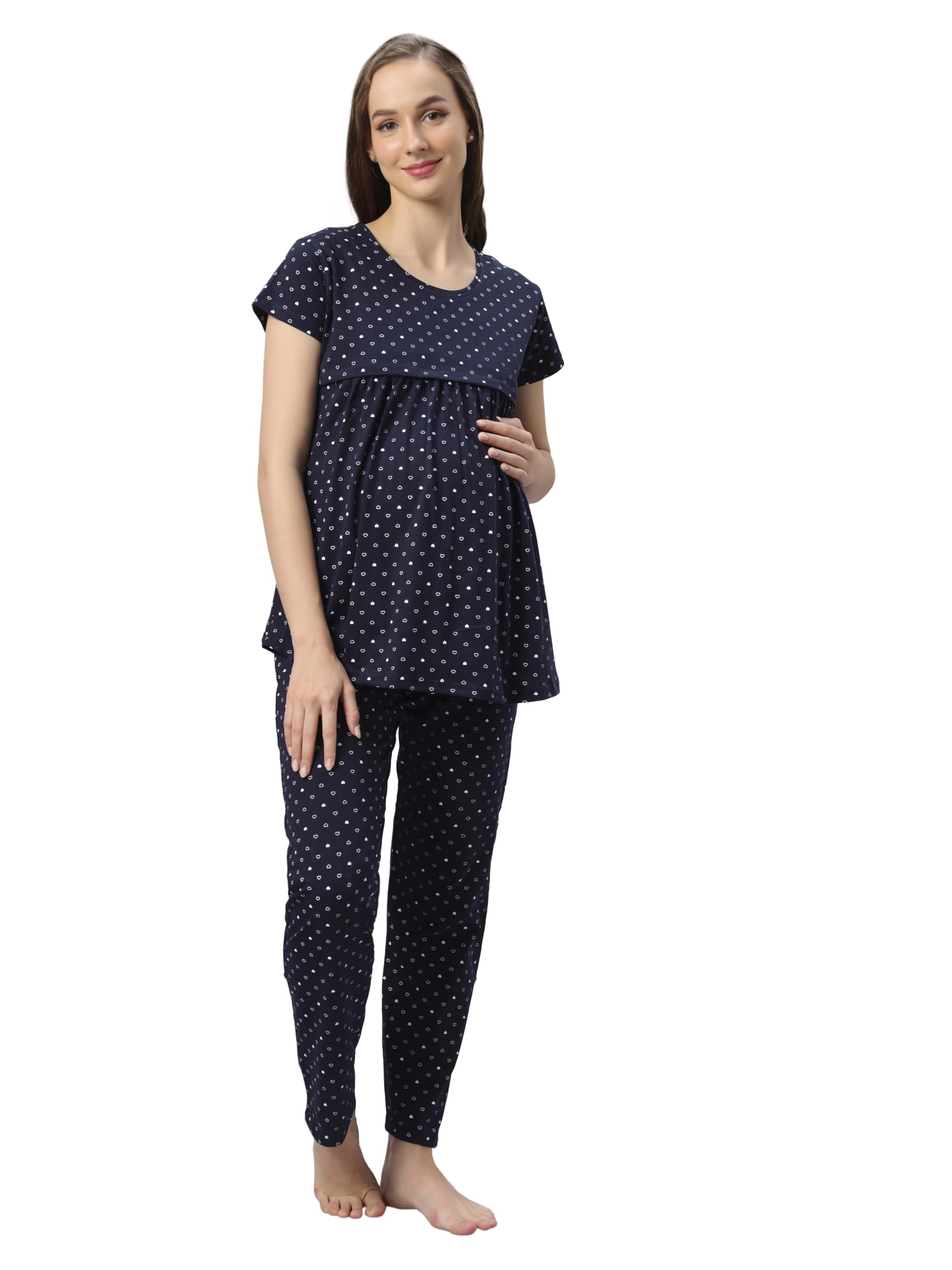 dzzo Women's Cotton Printed Nice Striped for Maternity wear & Feeding Nighty Comfortable Use Night Dress-picture-2