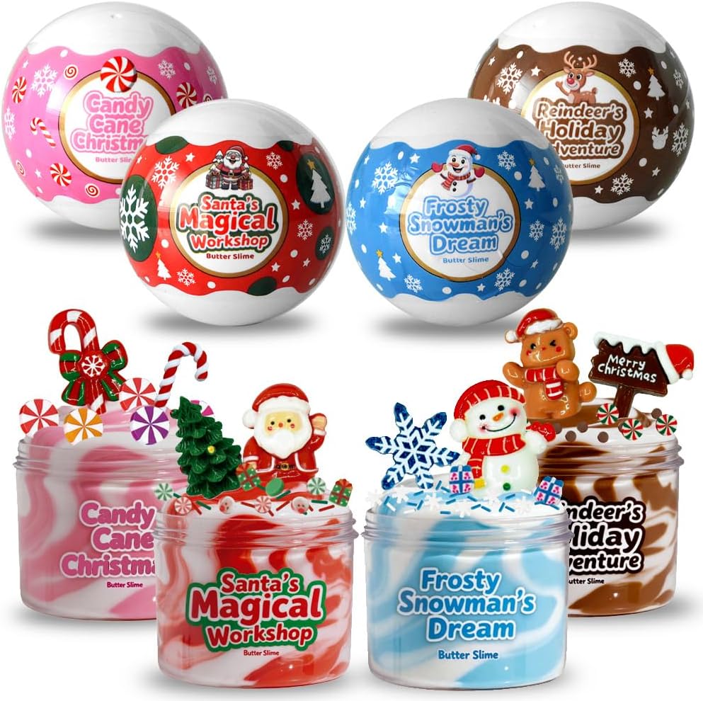 Waybla Stocking Stuffers for Kids – 4 Pack Christmas Slime Kit, Soft Butter Slime Balls, DIY Slime Toys, Xmas Gifts & Classroom Rewards for Boys, Girls & Teens