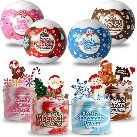 Stocking Stuffers for Kids – 4 Pack Christmas Slime Kit, Soft Butter Slime Balls, DIY Slime Toys, Xmas Gifts & Classroom Rewards for Boys, Girls & Teens