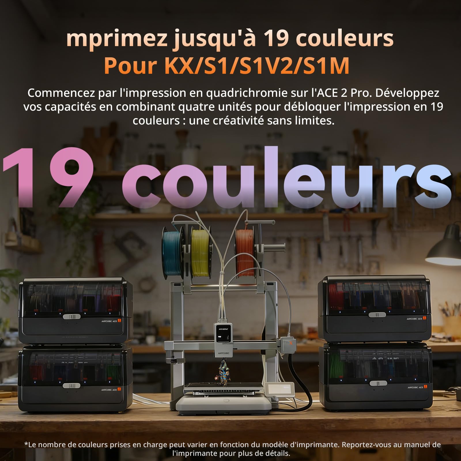 Anycubic ACE 2 Pro Imprimante 3D, Non Compatible avec l'ACE Pro, Meilleure régulation de l'humidité, Prise en Charge de l'impression Multicolore pour Kobra X, Kobra S1 et Kobra S1 Max