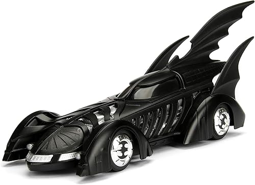 Miniatura 5 de Jada Toys DC Comics Batman Forever Batmobile  Batman Figure 124 Die - Vehículo fundido con figura negro mate