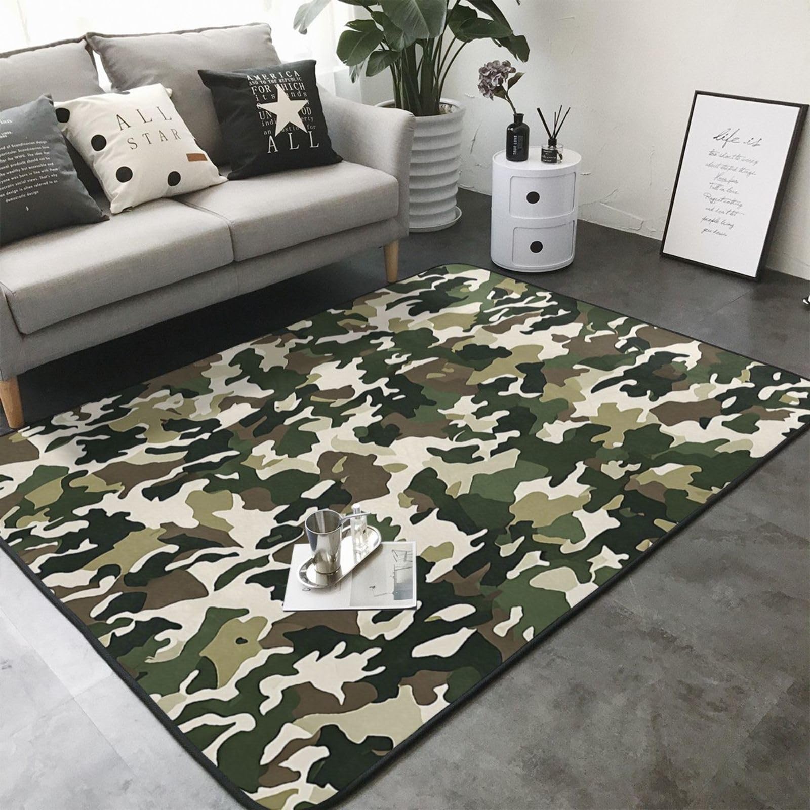 Cold Tree Camouflage Print Living Room Anti Slip and Absorbent Carpet, Indoor Bedroom Bed Floor Mat, Ultra Soft Washable Carpet 80x58 in