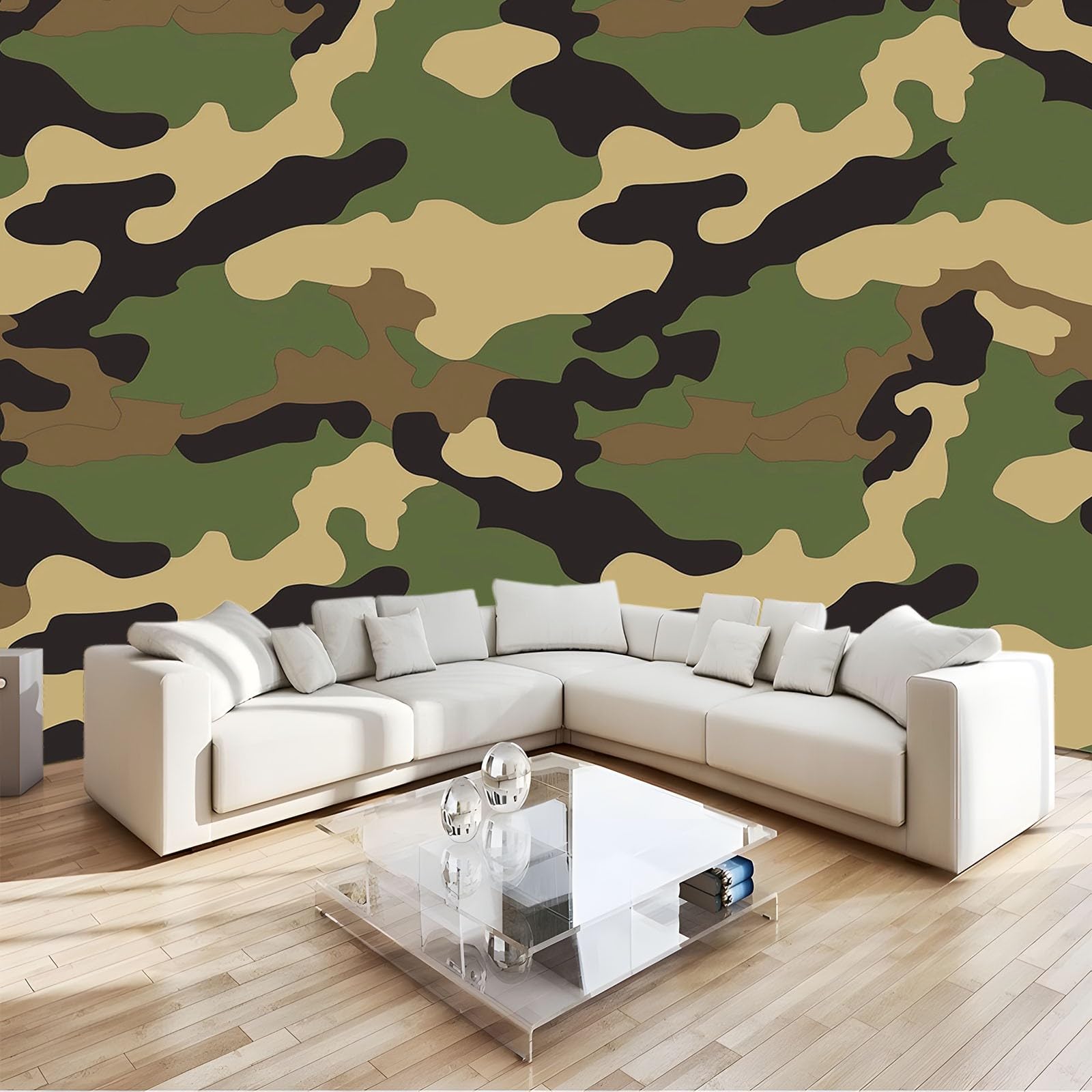 Papier peint intissé camouflage vert armée 3D panoramique 400x280 cm poster mural pour salon