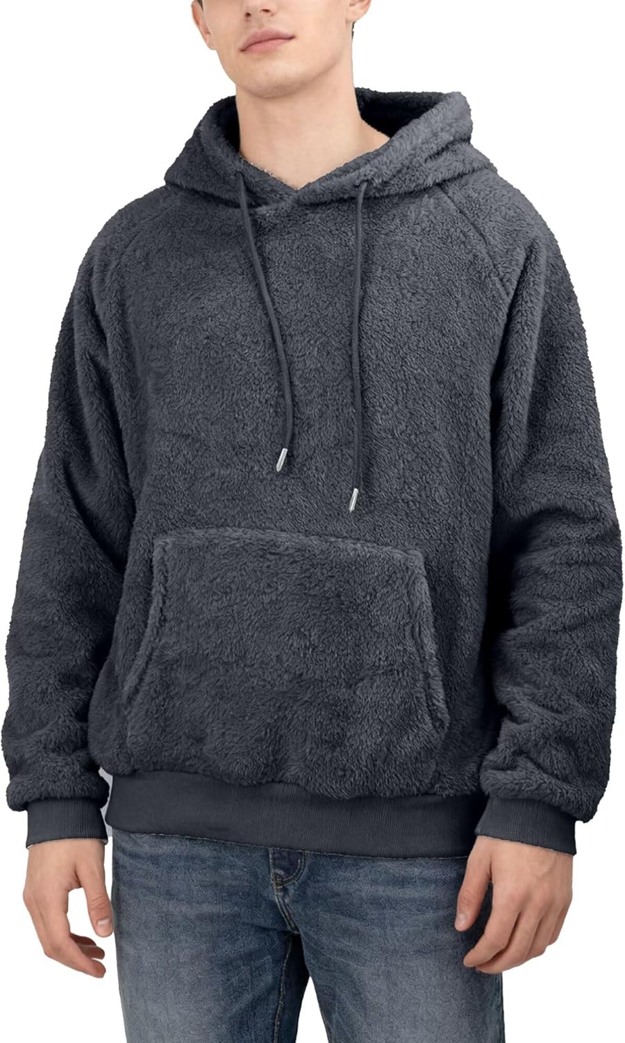 CHICASIMIR Mens Fuzzy Sherpa Hoodie Sweatshirts Fleece Front Pocket Pullover Fall Outwear Winter Hooded