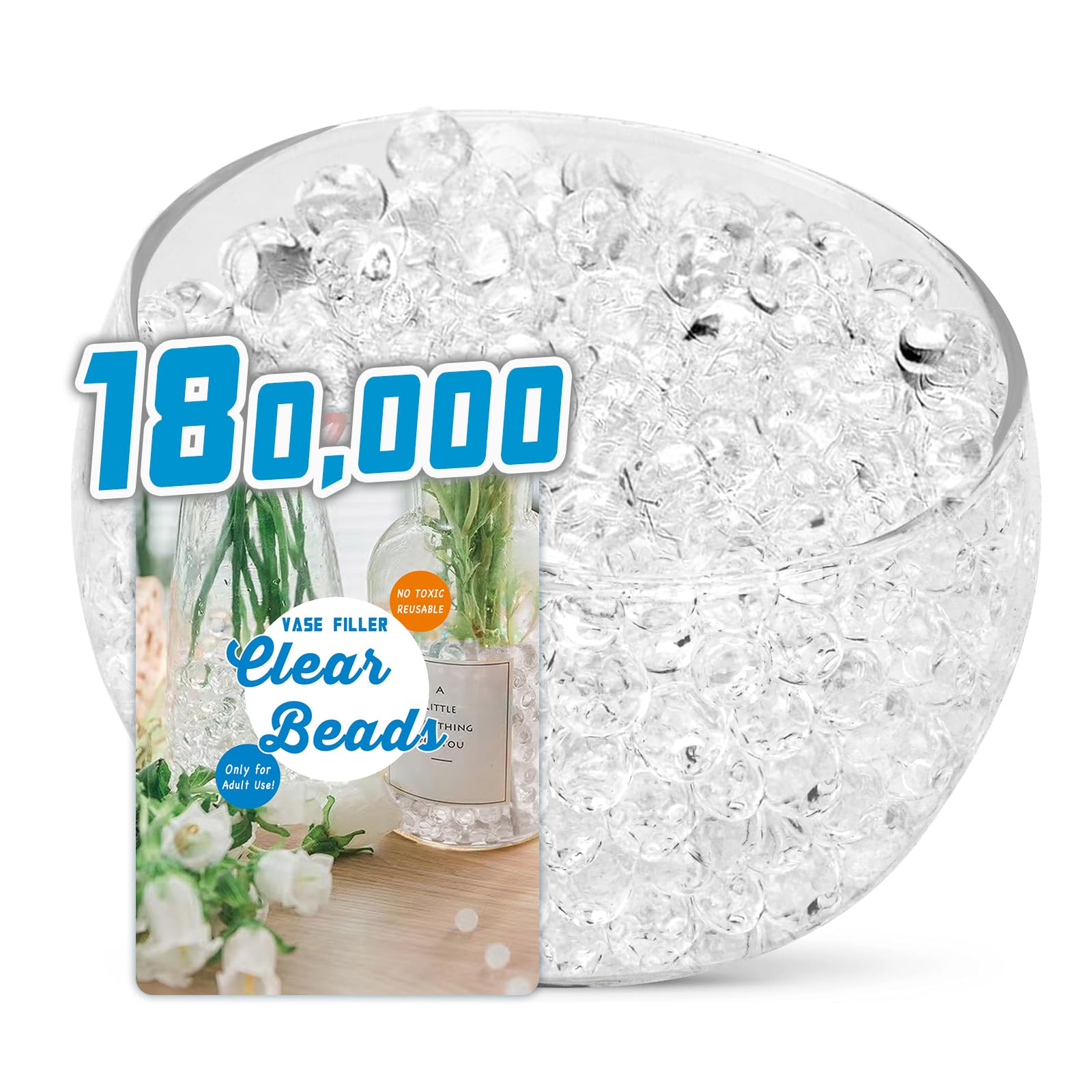 180,000 Clear Water Gel Beads for Centerpieces, Tansparent Vase Filler for Floating Candle, Christmas Decoration, Wedding Centerpiece, Floral Decorations, Soilless Planting