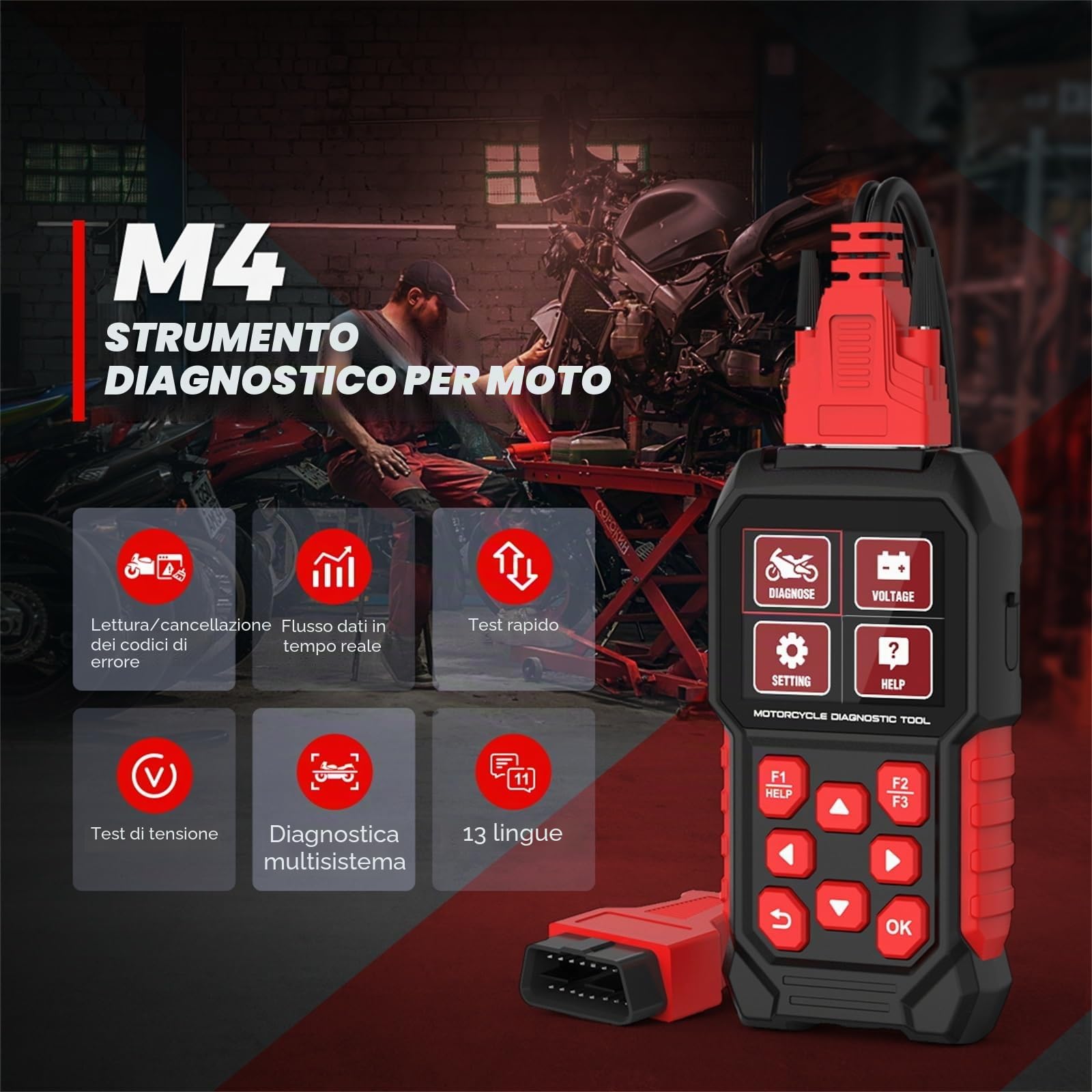 Strumento diagnostico M4 per moto Ducati 3P/4P, Desmo Reset & Reset olio, TPS Reset, Abilita/Disabilita ABS e DQS, regolatore CO, reset annuale, reset chiave, con OBD2, per Panigale Monster