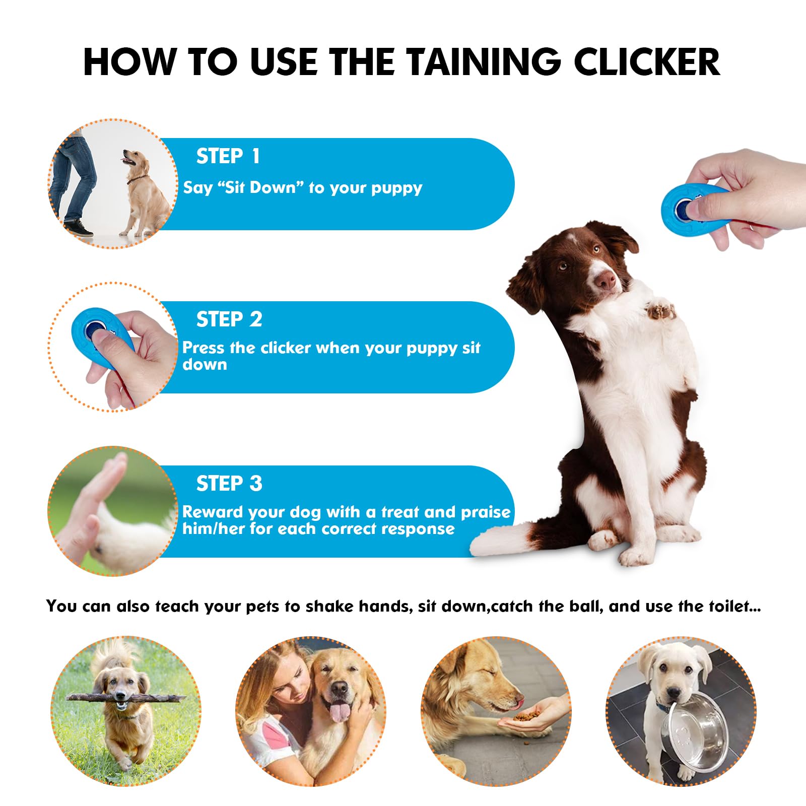 MODUS Clicker de dressage pour chiens – Clicker avec sangle de poignet réglable – Clicker de renforcement positif pour chiens, chats, chiots (bleu)