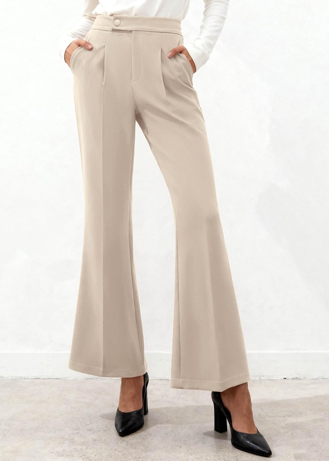 KIRUNDO Womens Dress Pants High Waisted Wide Leg Pleated Trousers Flare Palazzo Slacks Pockets Business Casual Outfits - Image 2