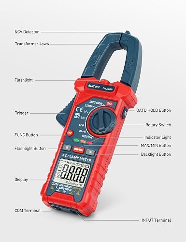 AstroAI Pince Ampèremétrique Numérique TRMS 2000 points NCV, Multimetre Automatique, Voltmètre, Amperemetre, Testeur de Tension AC/DC, Courant AC, Résistance, Continuité, Capacité, Diode - 8