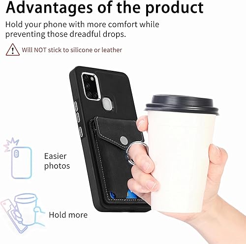 Miniatura 5 de Asuwish Compatible con Samsung Galaxy A21S - Funda tipo cartera y ranura para tarjetas, soporte de anillo delgado, soporte magnético para teléfono,