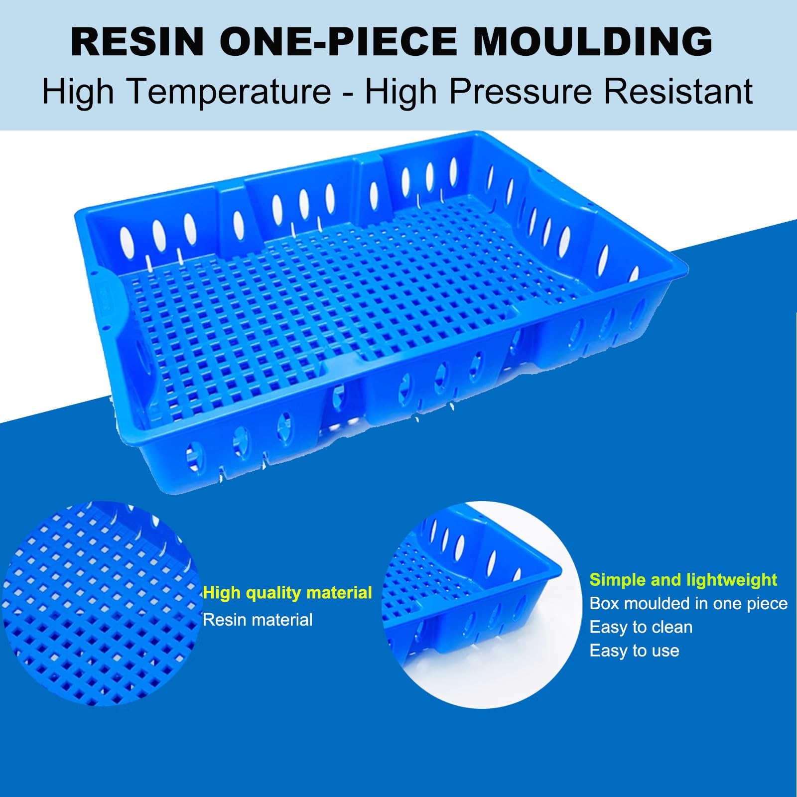 Vassoi per strumenti di sterilizzazione, resina multiuso resistente alle alte temperature per ospedali e laboratori, stampaggio monopezzo, 48 x 25 x 7 cm