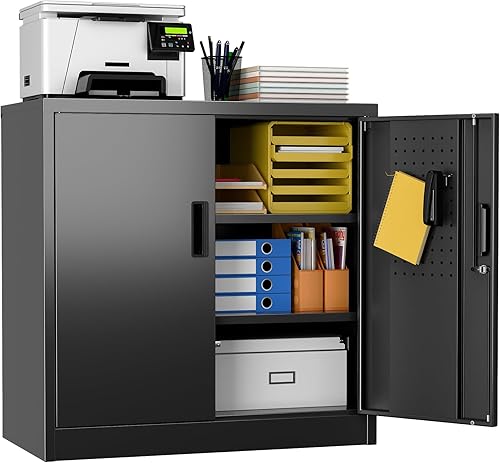 Aobabo Gabinete de almacenamiento de metal de 71 pulgadas con cerradura gabinete de almacenamiento de acero con 4 estantes ajustables y puertas de