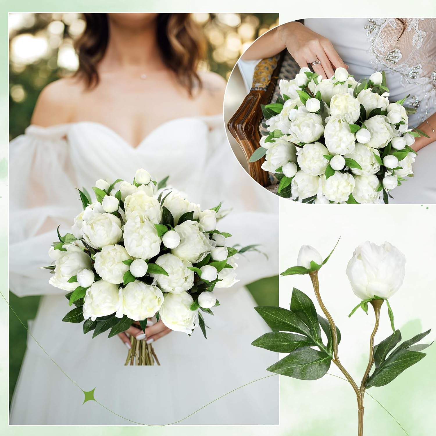 Thiccywoov 16 Pcs Artificial Peonies Flowers with Stems 18.9 Inch Single White Artificial Flowers Fake Chinese Herbaceous Peonies for Home Decor Bridal Shower Wedding Floral Arrangement