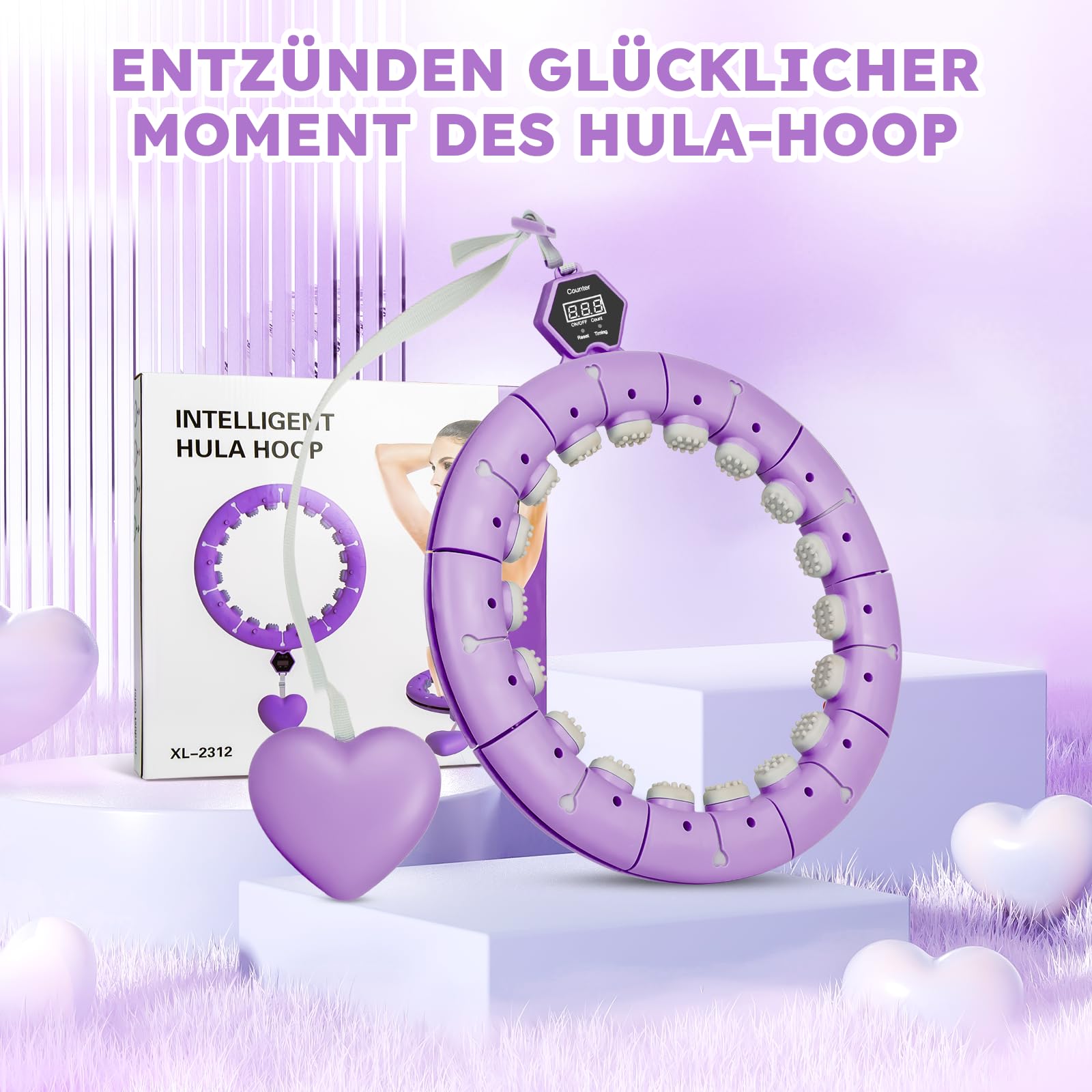 Smart Hula Hoop Reifen Erwachsene mit Gewicht Kugel und Hüftgürtel, Umfang (70-130cm) Abgebauter Fitnessreifenl, Hoopie Der Nie Herunterfällt für EIN Lustiges Training