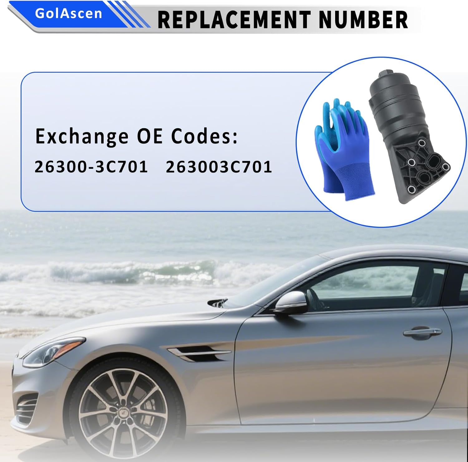 26300-3C701 Complete Oil Filter Assembly Compatible with Hyundai Genesis 2012~2016, for Kia K900 2016 2017,Replace#263003C701(Black)