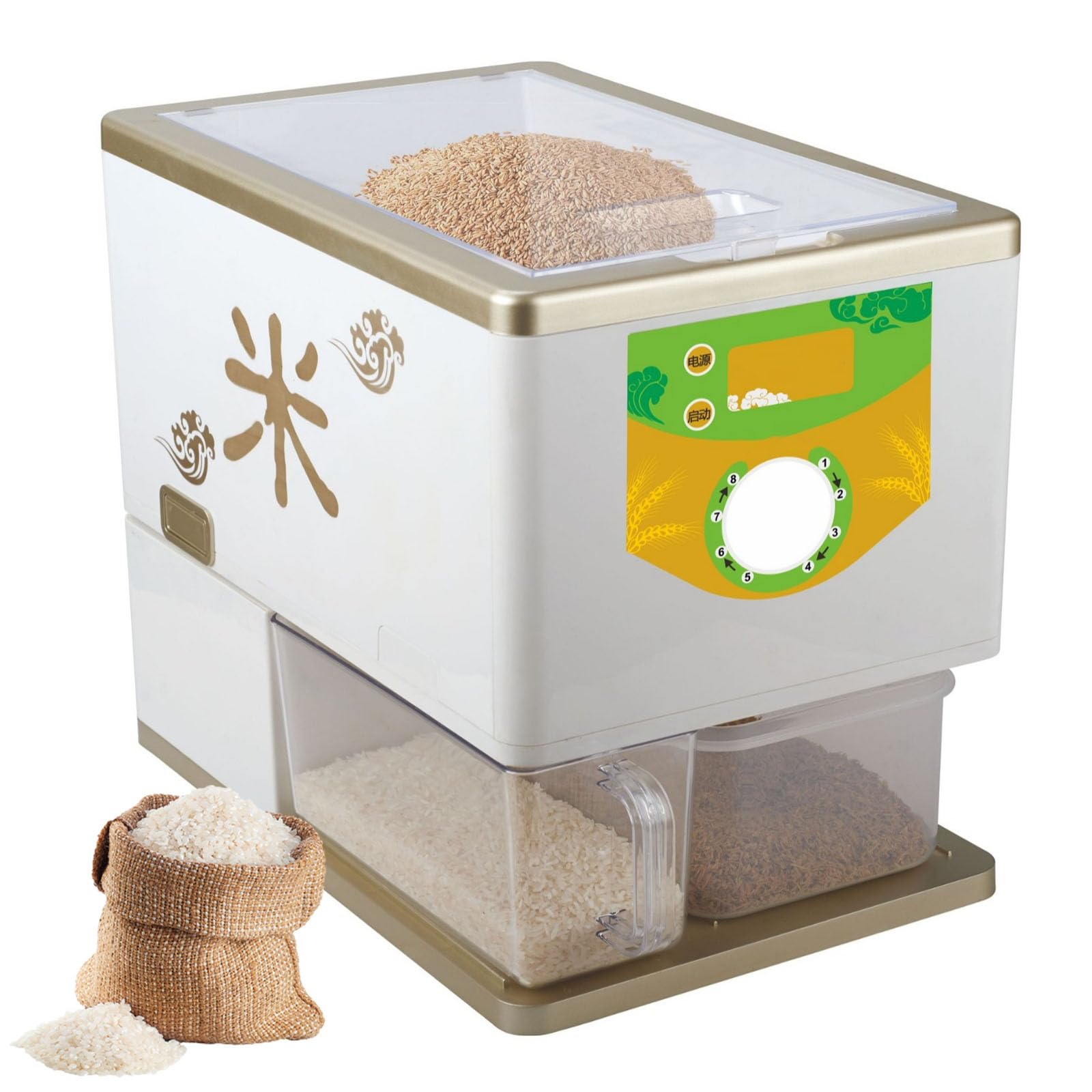 Séparateur de son de riz automatique avec baril visible et récipient de blé domestique