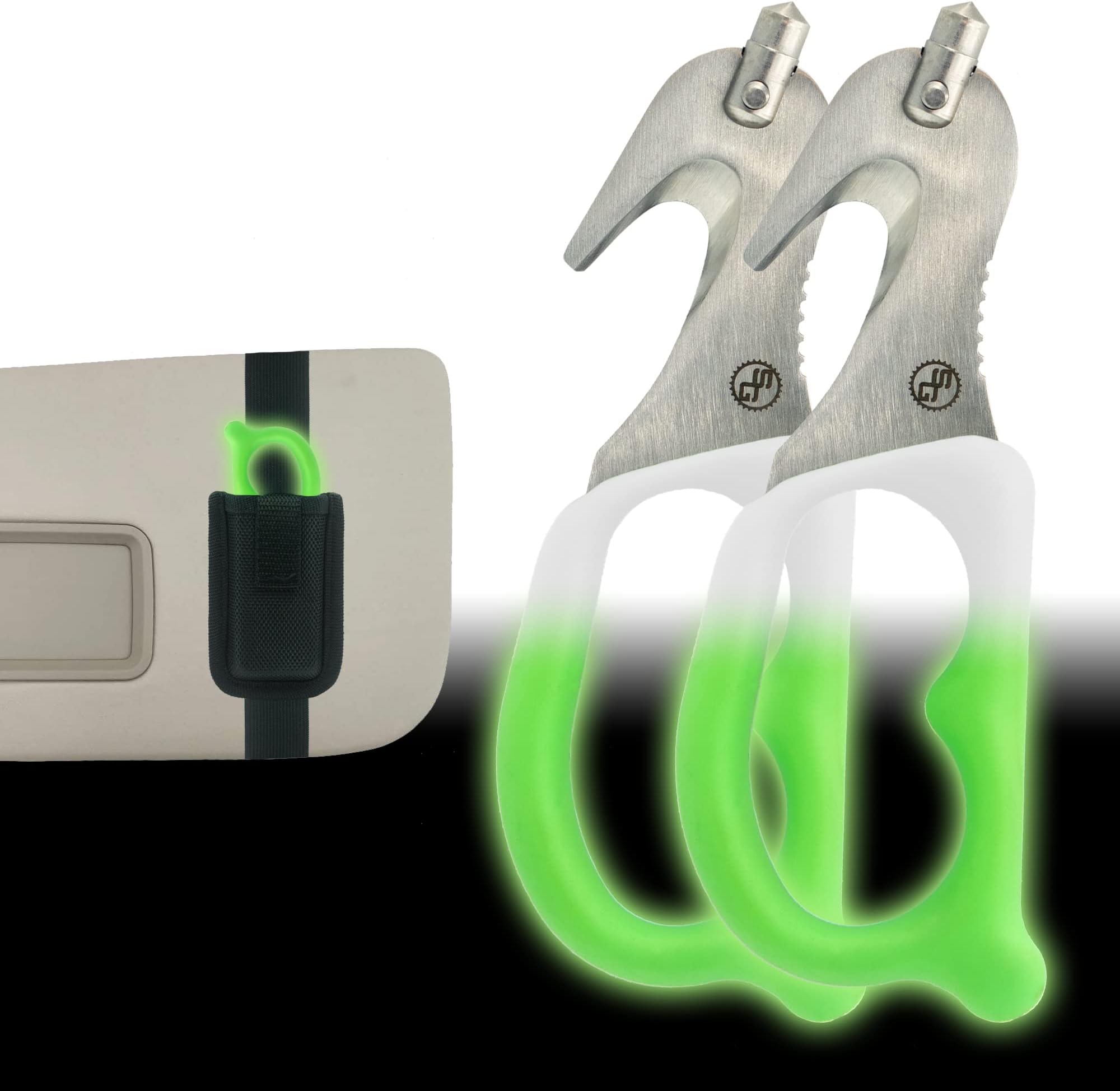 StatGear SuperVizor XT Auto Emergency Rescue Escape Tool - Seatbelt Cutter & Window Glass Breaker Hammer Survival - Mounts Right to Your Sun-Visor! (2 Pack, GLOW)