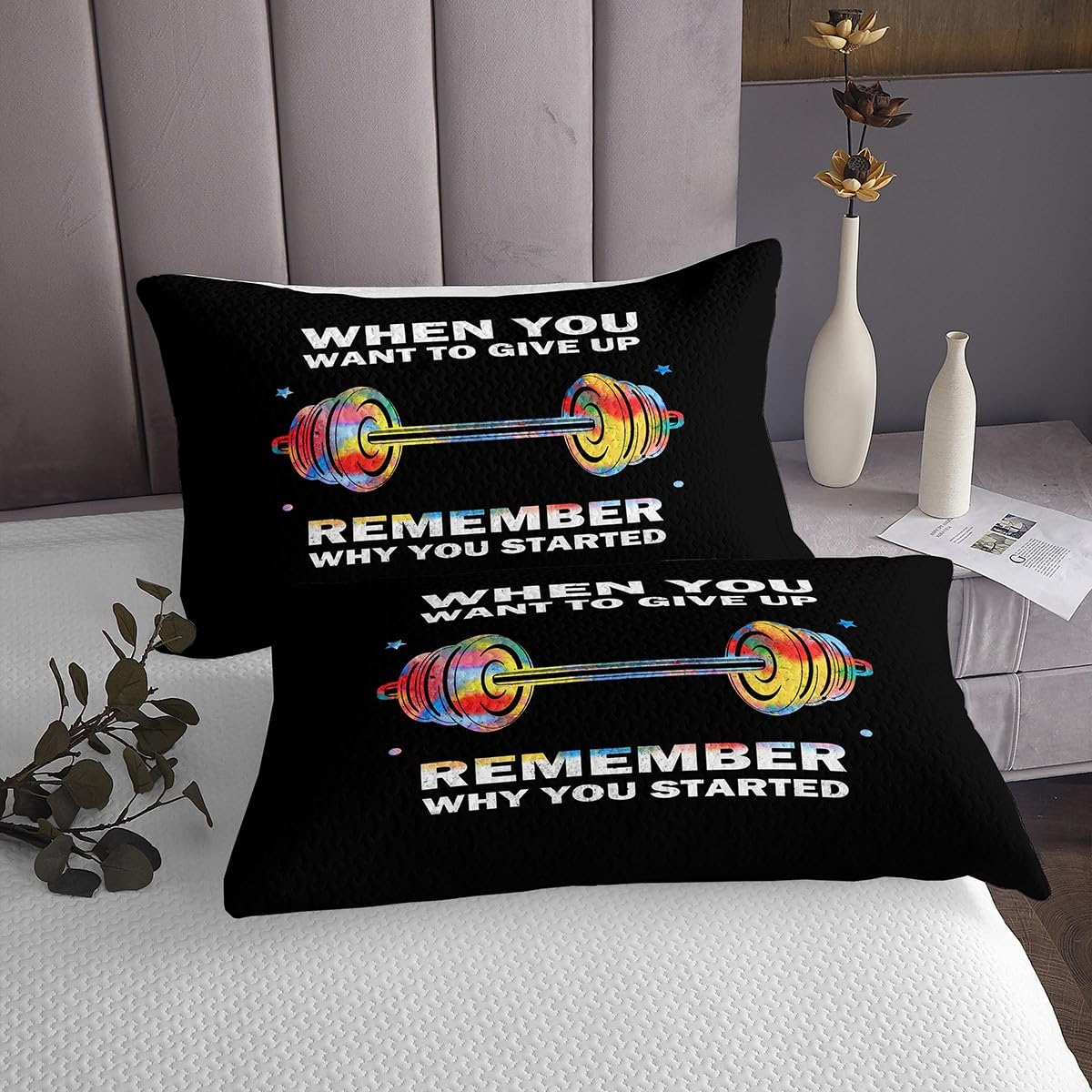 Set di biancheria da letto trapuntato, 3 pezzi, con 2 federe, per palestra, fitness, sport, gioco a tema, per sollevamento pesi e sollevamento pesi, per decorare la stanza