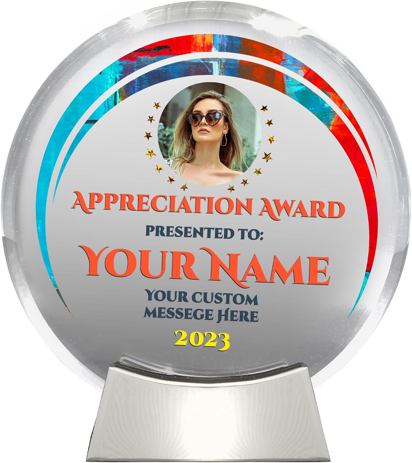 Personalized Platinum Glass Plaque as Award and Trophy, 6 1/4" (Design E)