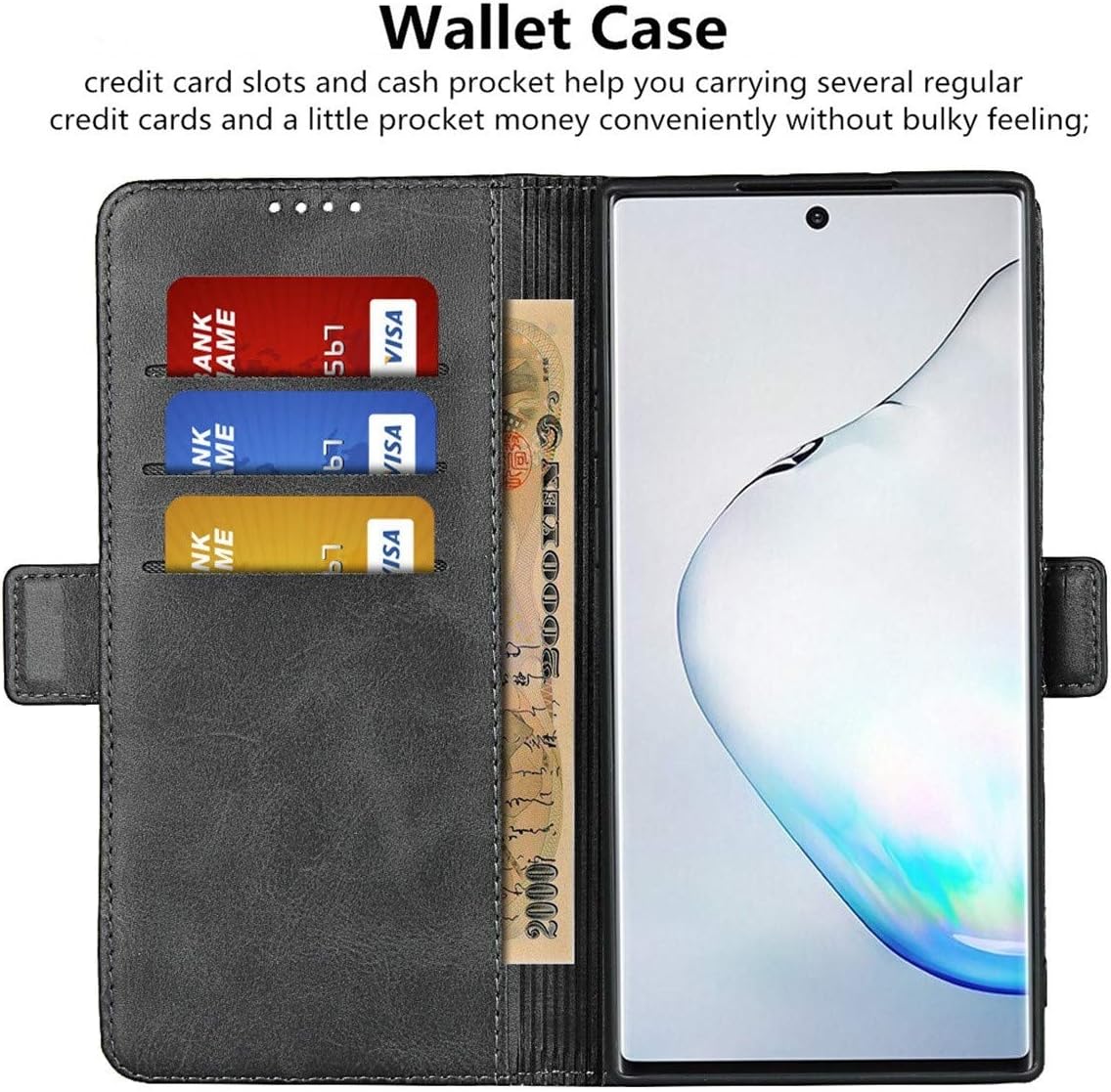 iCoverCase for Samsung Galaxy Note 10 Plus Wallet Case, Premium PU Magnetic Leather Card Slots Holder Carry Kickstand Feature Flip Cover Case for Galaxy Note 10+ 5G (Dark Gray) - Image 4