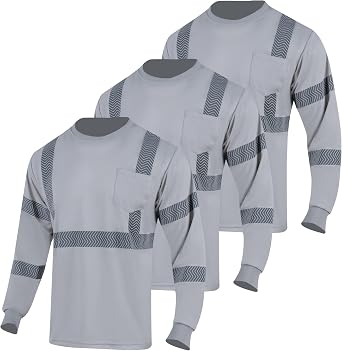 VENDACE 3pcs Safety Shirt Long Sleeve High Visibility Reflective Shirts Class 3 Hi Vis Construction Work Shirts for Men