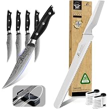 CoquusAid Bread Knife for Homemade Bread, White+Steak Knives Set of 4