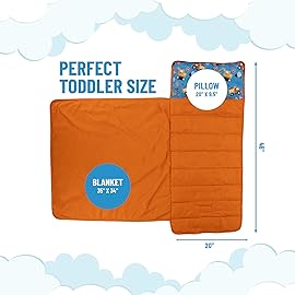 Jay Franco Kids Nap Mat with Embedded Pillow & Blanket - Soft 46x20 Microfiber Sleeping Bag with Name Tag & Handle for School, Travel, Sleepover, Blue - Blippi