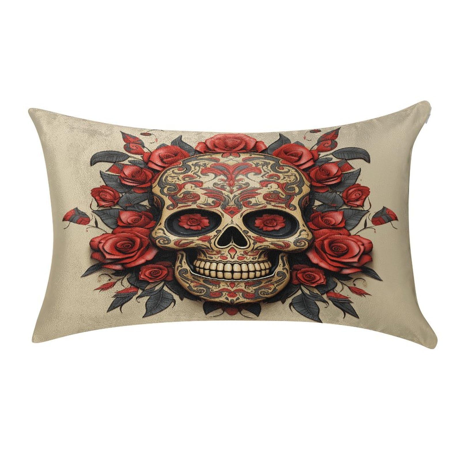 VstaDank Red Rose Sugar Skull Pillow Covers Super Soft Pillow Cases Rectangular Throw Pillowcase Decorative Luxury Cushion Cases Velvet Lumbar Pillow Shells with Zipper 12 X 20 in