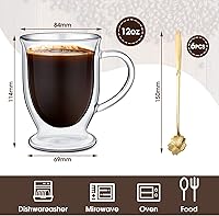 Vista 3 de Gejoy 6 juegos de tazas de café de vidrio de doble pared con cuchara, taza de café transparente aislada con asa, tazas de café de vidrio