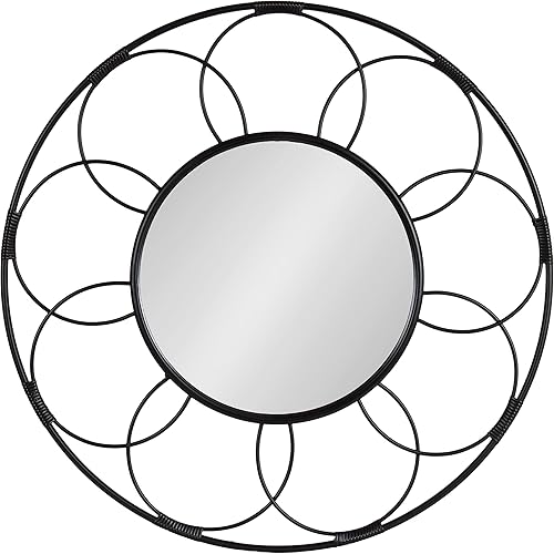 Kate and Laurel Cori - Espejo redondo de transición, 34 pulgadas de diámetro, negro, moderno espejo decorativo de metal con acento inspirado en