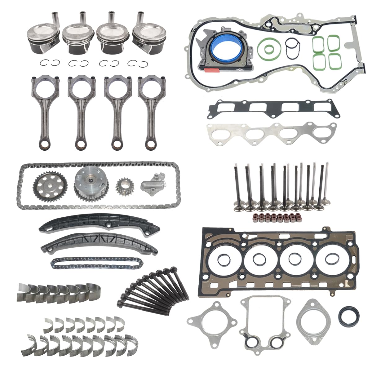 Kit catena distribuzione pistone guarnizione testata compatibile con Pas-sat Je-tta G0lf Oc-tavia Le-on Al-tea A3 1.4TSI 03C198401A